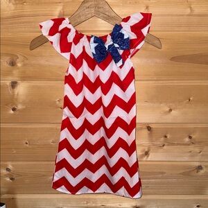 SHEIN kids Red and White Chevron Dress with Blue Bow